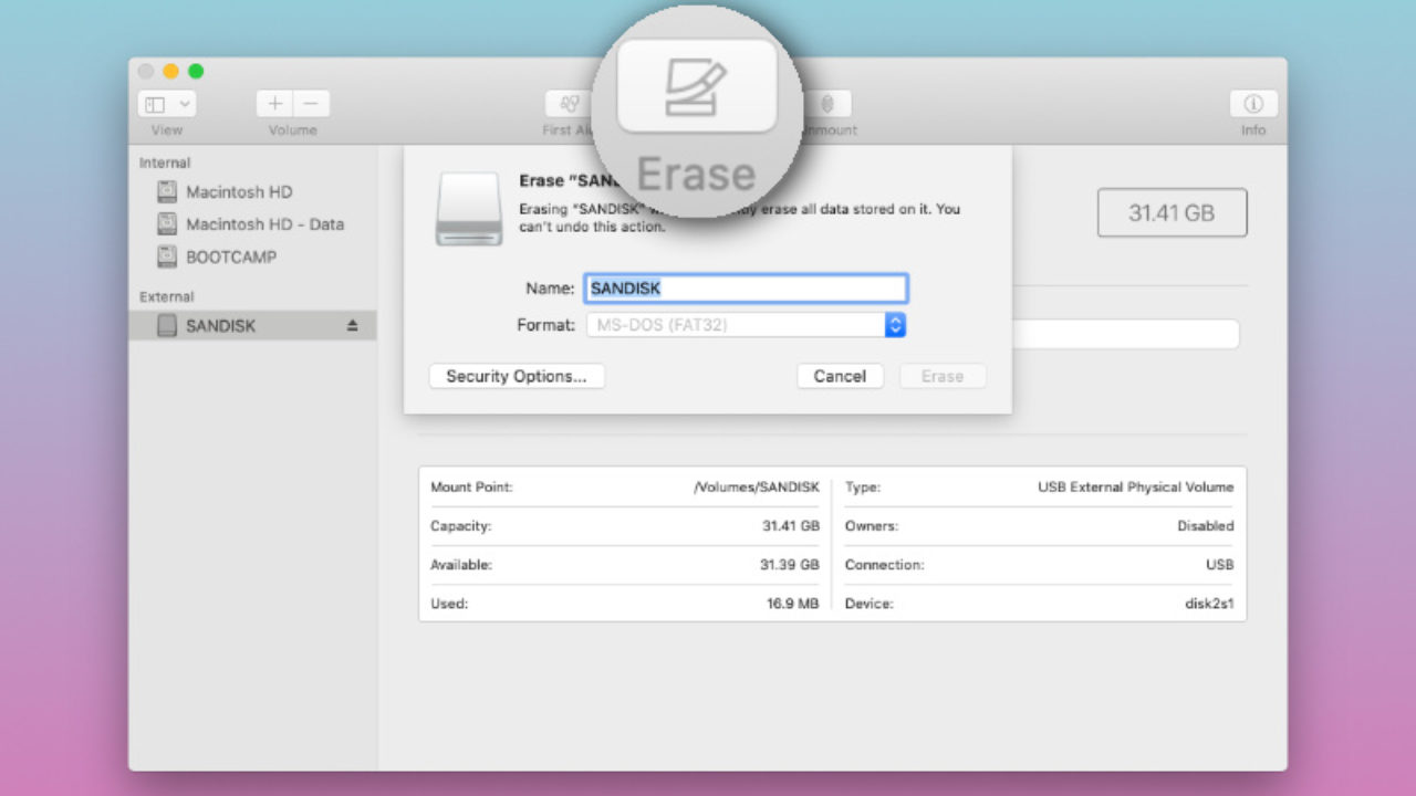 disk utility for mac: erase with images